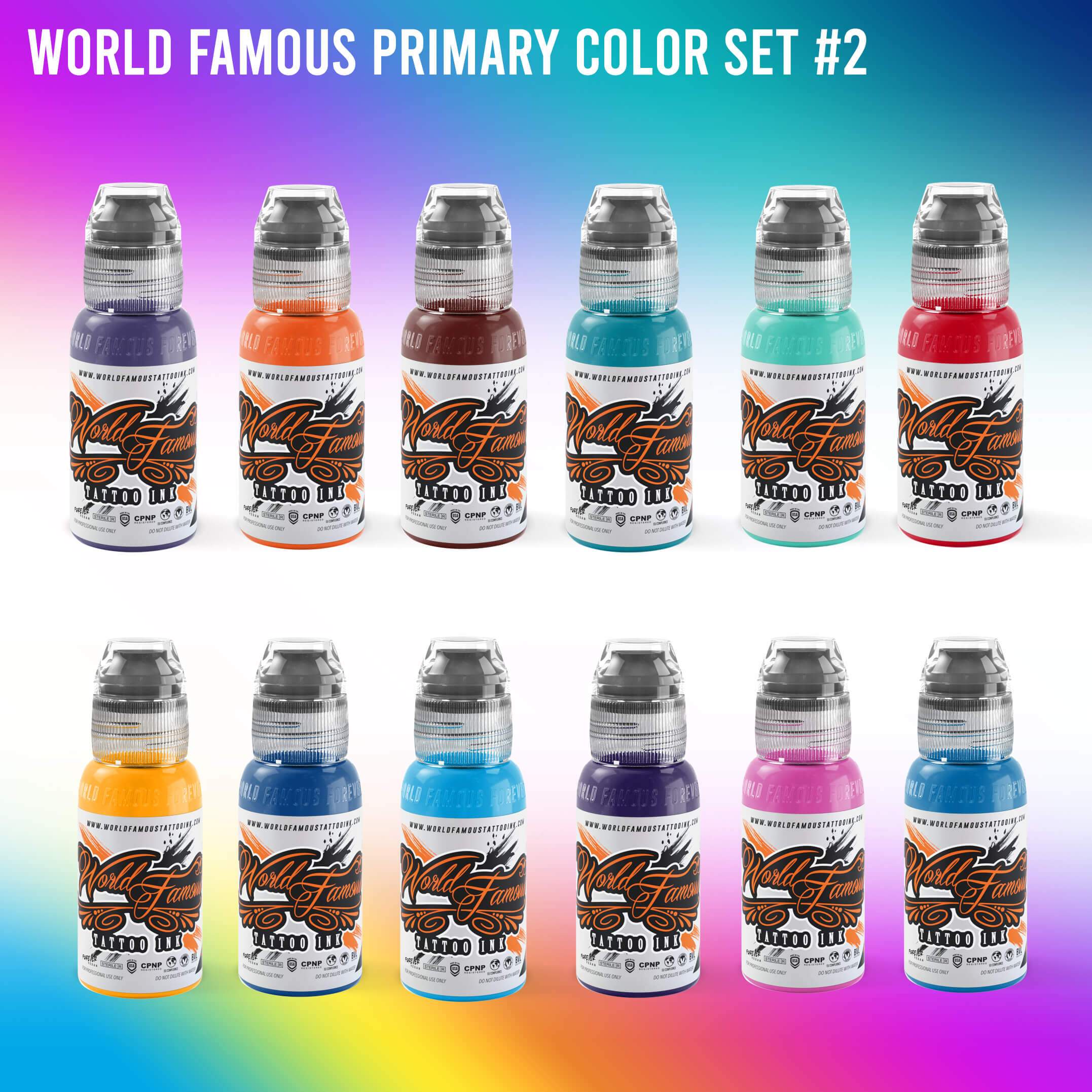 Lot of 6 - WORLD FAMOUS Tattoo Ink Colors 1/2 oz